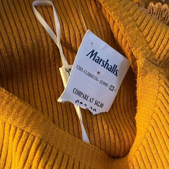 Siani Milano Women's Mustard Yellow Ribbed Lace Sleeve Sweater Size S - Picture 4 of 5